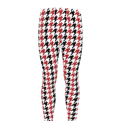 Red Black And White Houndstooth Print Men's leggings