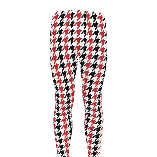 Red Black And White Houndstooth Print Men's leggings