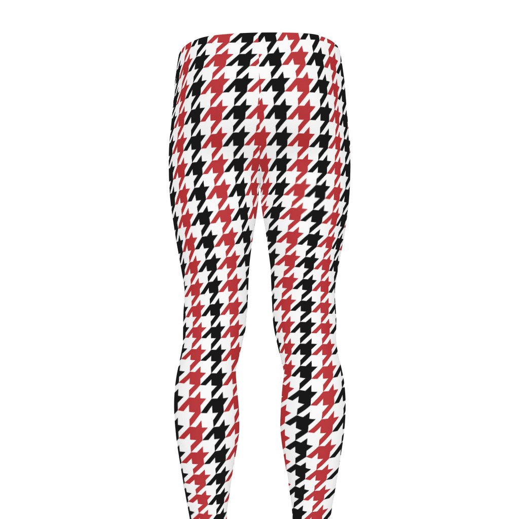 Red Black And White Houndstooth Print Men's leggings