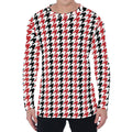 Red Black And White Houndstooth Print Men's Long Sleeve T-Shirt