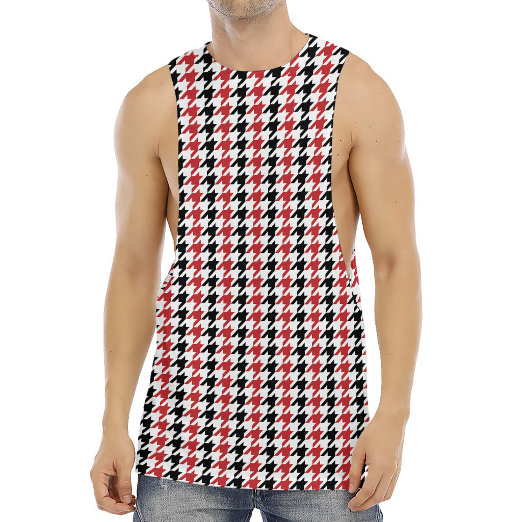 Red Black And White Houndstooth Print Men's Muscle Tank Top
