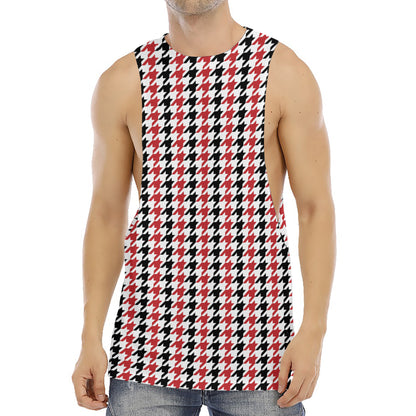 Red Black And White Houndstooth Print Men's Muscle Tank Top