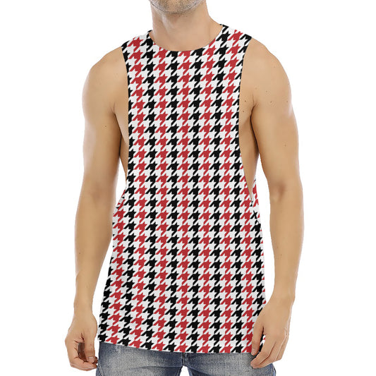 Red Black And White Houndstooth Print Men's Muscle Tank Top