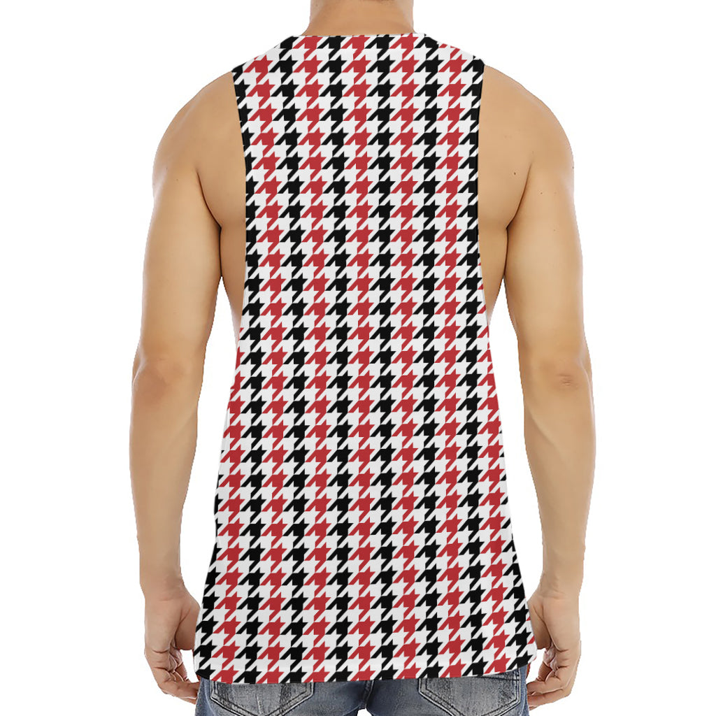 Red Black And White Houndstooth Print Men's Muscle Tank Top