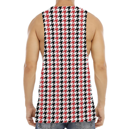 Red Black And White Houndstooth Print Men's Muscle Tank Top