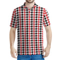 Red Black And White Houndstooth Print Men's Polo Shirt