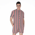 Red Black And White Houndstooth Print Men's Romper
