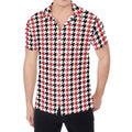 Red Black And White Houndstooth Print Men's Shirt