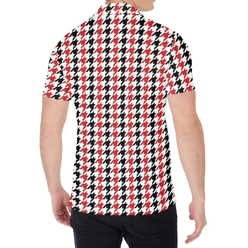 Red Black And White Houndstooth Print Men's Shirt