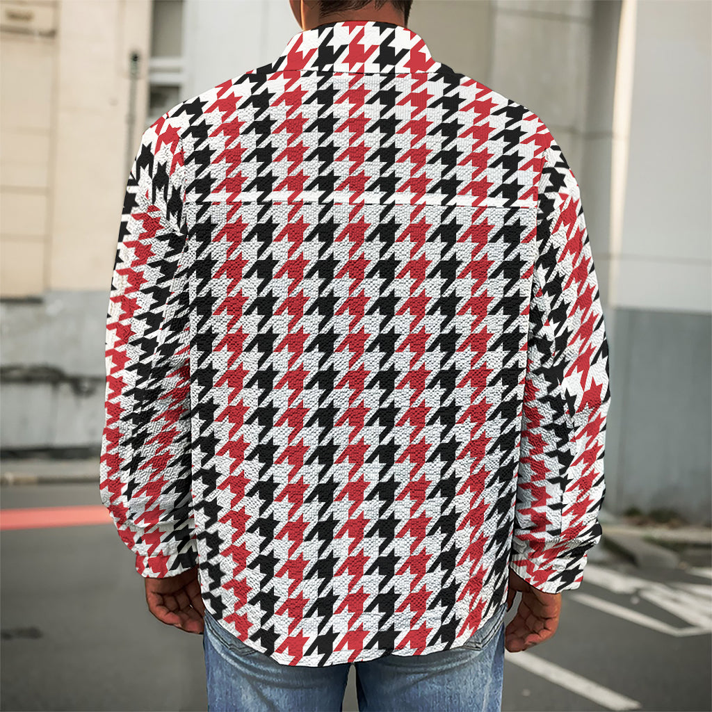 Red Black And White Houndstooth Print Men's Shirt Jacket