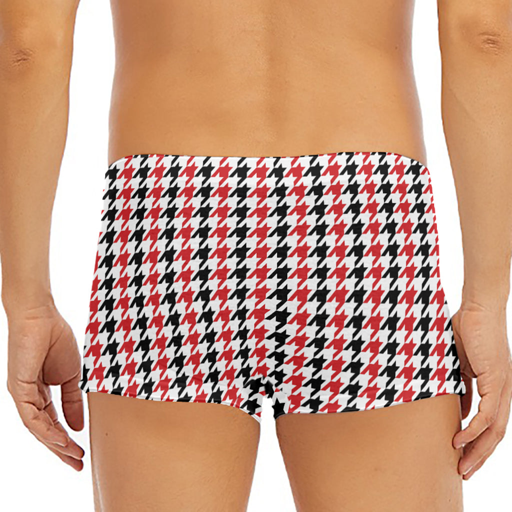 Red Black And White Houndstooth Print Men's Short Boxer Briefs