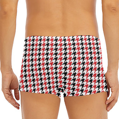 Red Black And White Houndstooth Print Men's Short Boxer Briefs