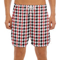 Red Black And White Houndstooth Print Men's Split Running Shorts