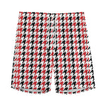 Red Black And White Houndstooth Print Men's Sports Shorts