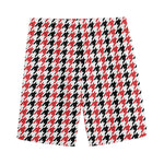 Red Black And White Houndstooth Print Men's Sports Shorts