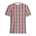 Red Black And White Houndstooth Print Men's Athletic T-Shirt