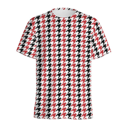 Red Black And White Houndstooth Print Men's Sports T-Shirt