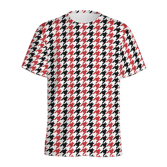 Red Black And White Houndstooth Print Men's Sports T-Shirt