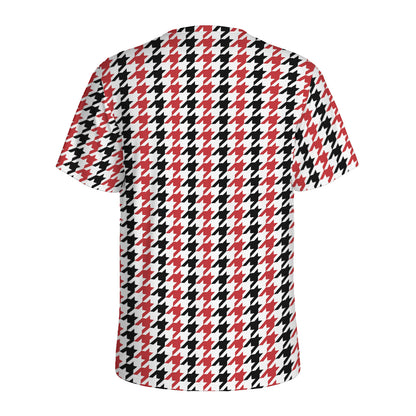 Red Black And White Houndstooth Print Men's Sports T-Shirt