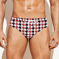 Red Black And White Houndstooth Print Men's Swim Briefs