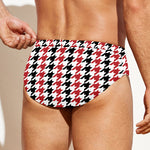 Red Black And White Houndstooth Print Men's Swim Briefs