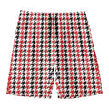 Red Black And White Houndstooth Print Men's Swim Trunks