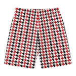 Red Black And White Houndstooth Print Men's Swim Trunks