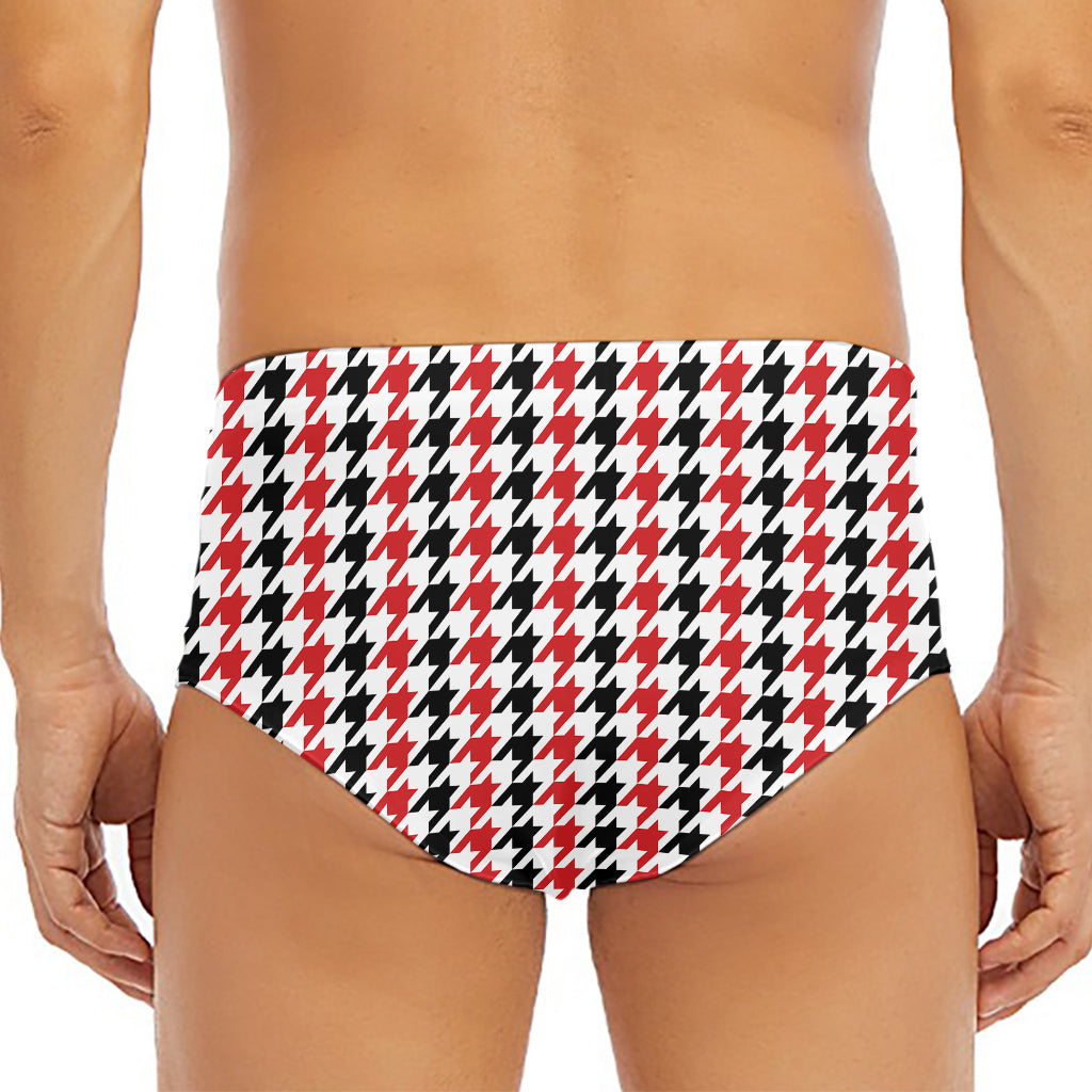 Red Black And White Houndstooth Print Men's Triangle Swim Briefs