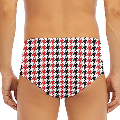 Red Black And White Houndstooth Print Men's Triangle Swim Briefs