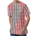 Red Black And White Houndstooth Print Men's Velvet T-Shirt