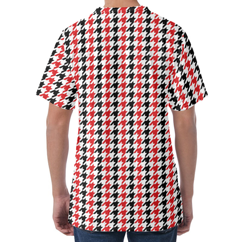Red Black And White Houndstooth Print Men's Velvet T-Shirt
