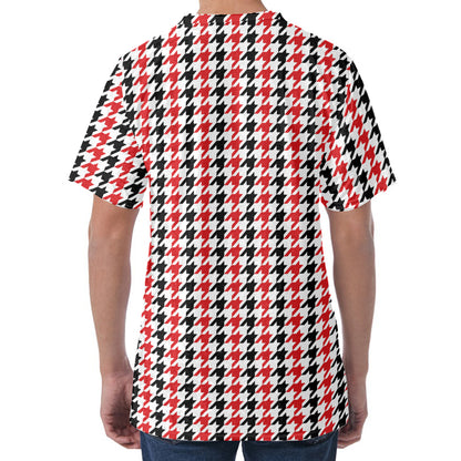 Red Black And White Houndstooth Print Men's Velvet T-Shirt