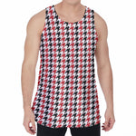 Red Black And White Houndstooth Print Men's Velvet Tank Top
