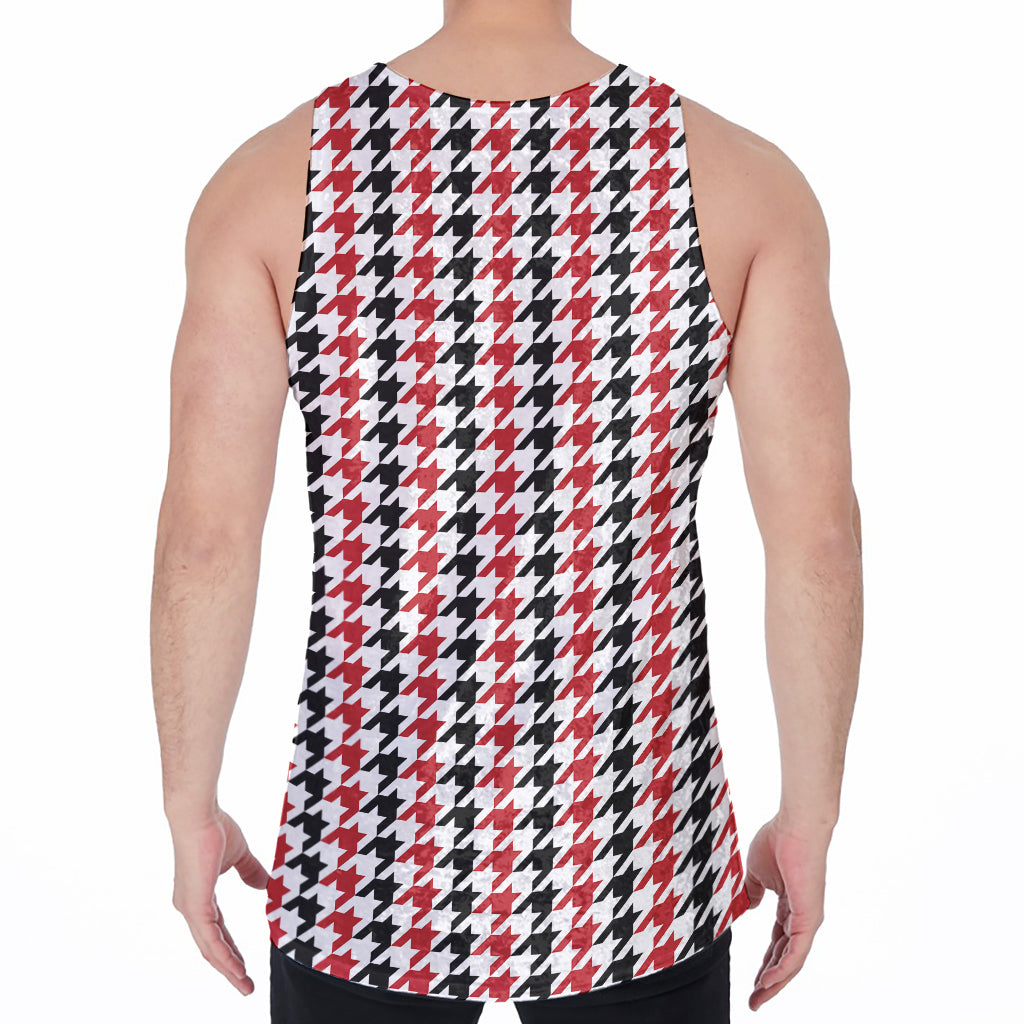 Red Black And White Houndstooth Print Men's Velvet Tank Top