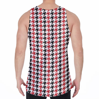 Red Black And White Houndstooth Print Men's Velvet Tank Top