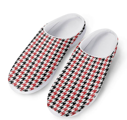 Red Black And White Houndstooth Print Mesh Casual Shoes