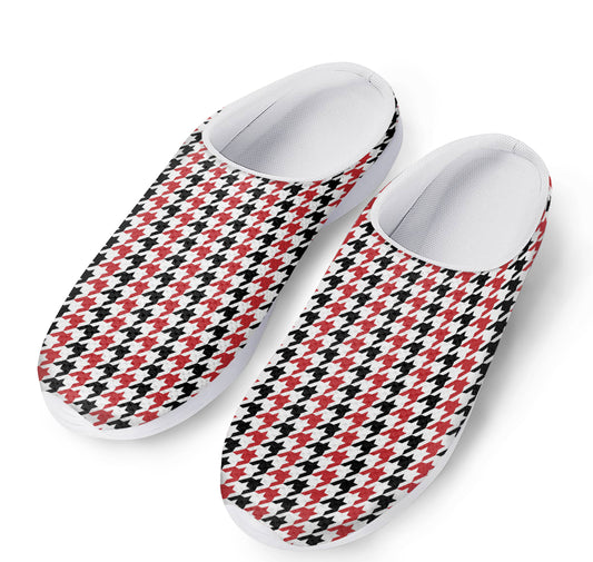 Red Black And White Houndstooth Print Mesh Casual Shoes