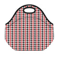 Red Black And White Houndstooth Print Neoprene Lunch Bag