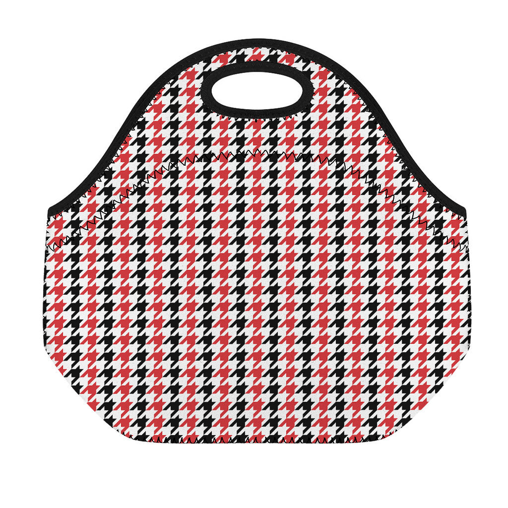 Red Black And White Houndstooth Print Neoprene Lunch Bag