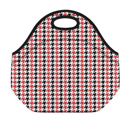 Red Black And White Houndstooth Print Neoprene Lunch Bag