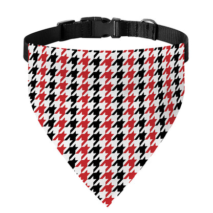 Red Black And White Houndstooth Print Over The Collar Dog Bandana