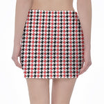Red Black And White Houndstooth Print Pencil Mini Skirt