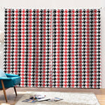 Red Black And White Houndstooth Print Pencil Pleat Curtains