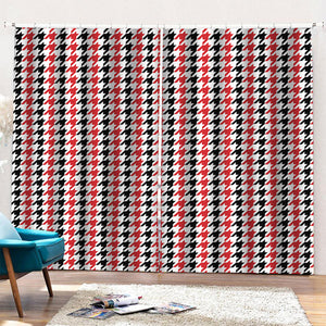 Red Black And White Houndstooth Print Pencil Pleat Curtains