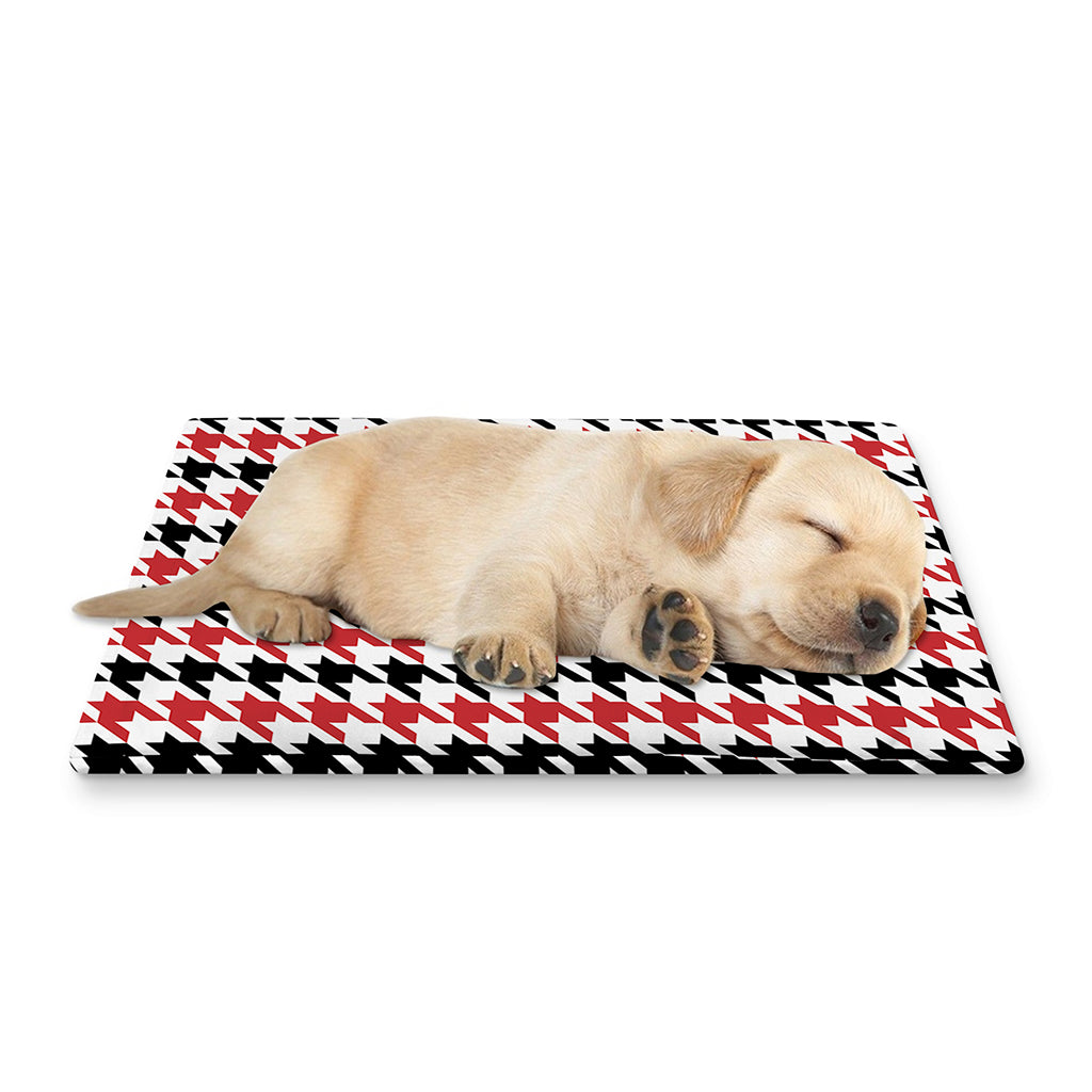 Red Black And White Houndstooth Print Pet Cooling Mat Cover