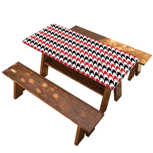 Red Black And White Houndstooth Print Picnic Table Cover