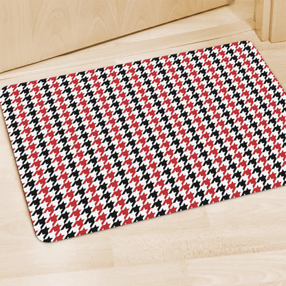 Red Black And White Houndstooth Print Polyester Doormat