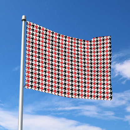 Red Black And White Houndstooth Print Polyester Flag