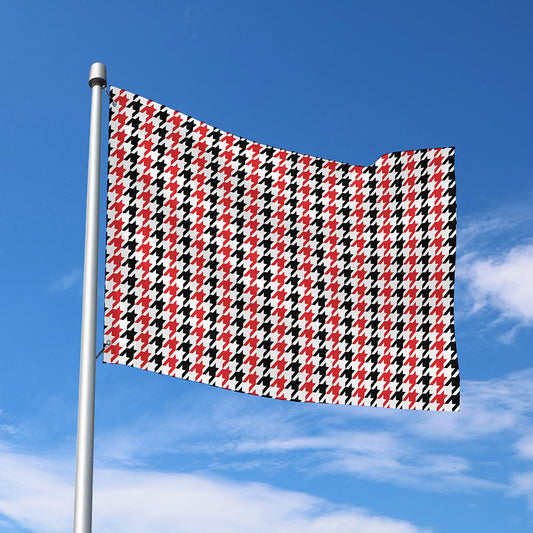 Red Black And White Houndstooth Print Polyester Flag