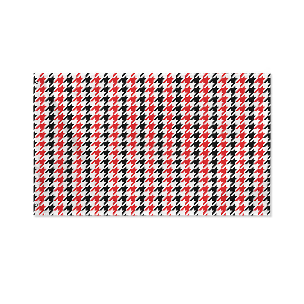 Red Black And White Houndstooth Print Polyester Flag